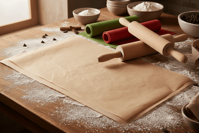 papier-cuissons-et-rouleau-papier-sur-table-bois