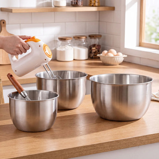 3 tailles de cul de poule cuisine sur plan travail en bois