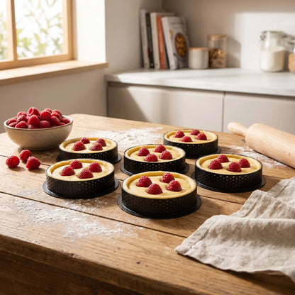 6 moule tartelette garnis avec des framboises pret a aller au four