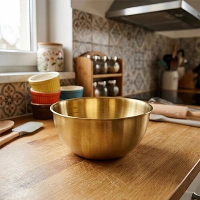 Cul de poule acier couleur doré sur plan de travail bois