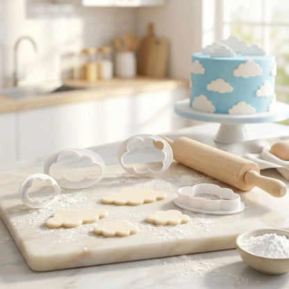 emporte pieces forme nuage sur planche farinee
