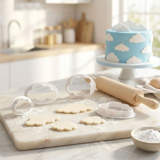 emporte pieces forme nuage sur planche farinee