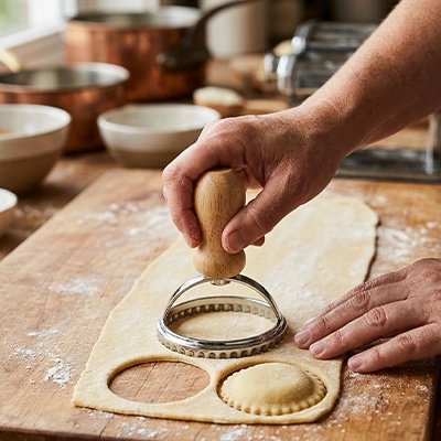 homme faisant des rond sur pate emporte piece