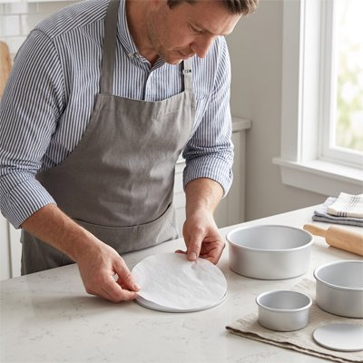 homme-qui-met-du-papier-cuisson-dans-fond-du-moule-gateau