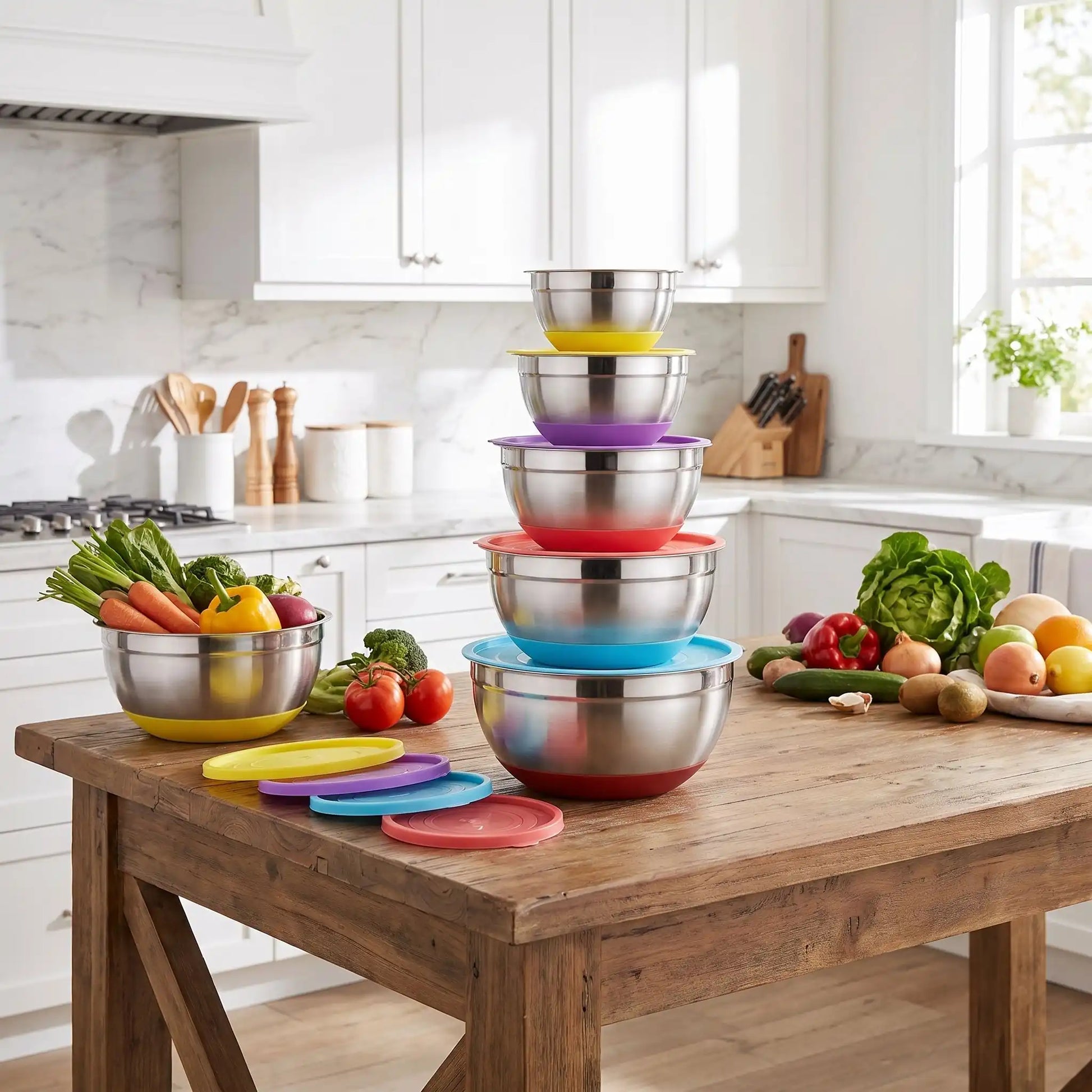 lot de 5 cul de poule sur plan de-travail avec couvercle couleur