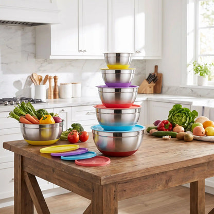 lot de 5 cul de poule sur plan de-travail avec couvercle couleur