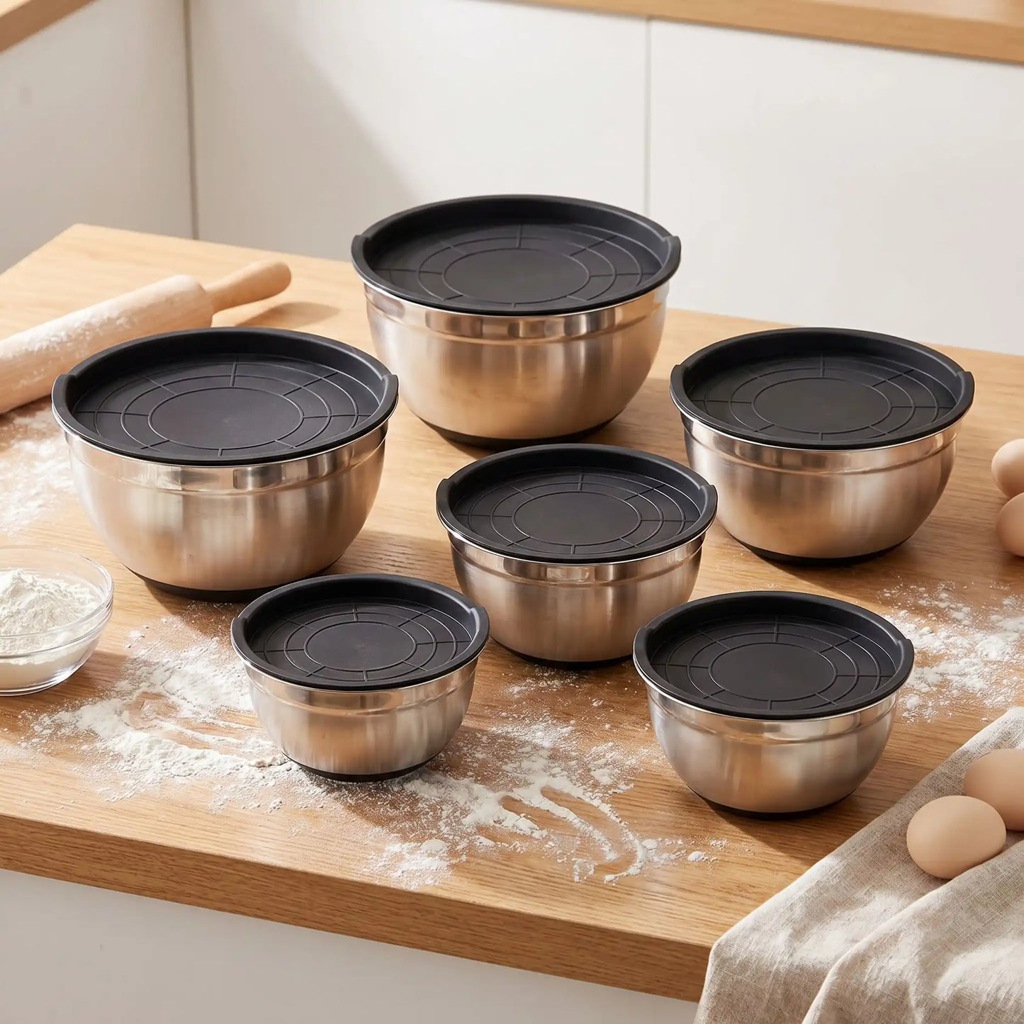 lot de 6 cul de poule sur table avec des oeufs