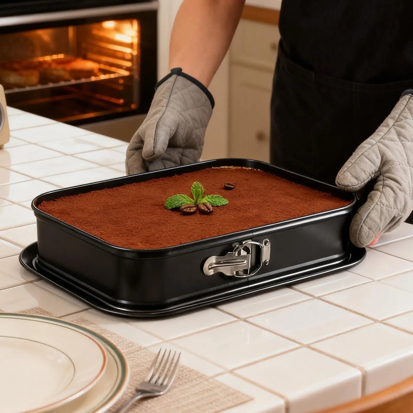 moule a gateau rectangle tiramisu sur table