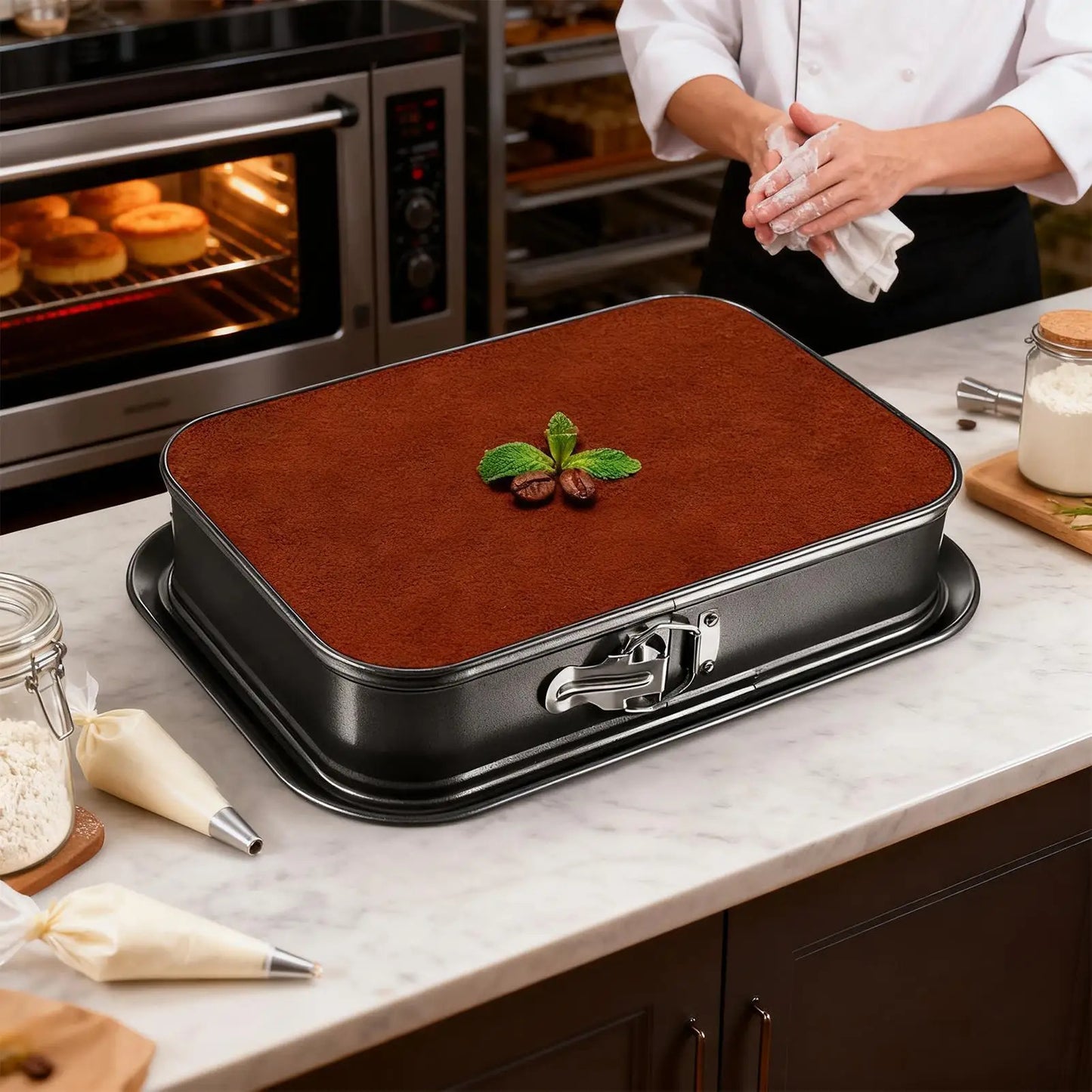 moule a gateau tiramisu sur plan travail poche douille a cote