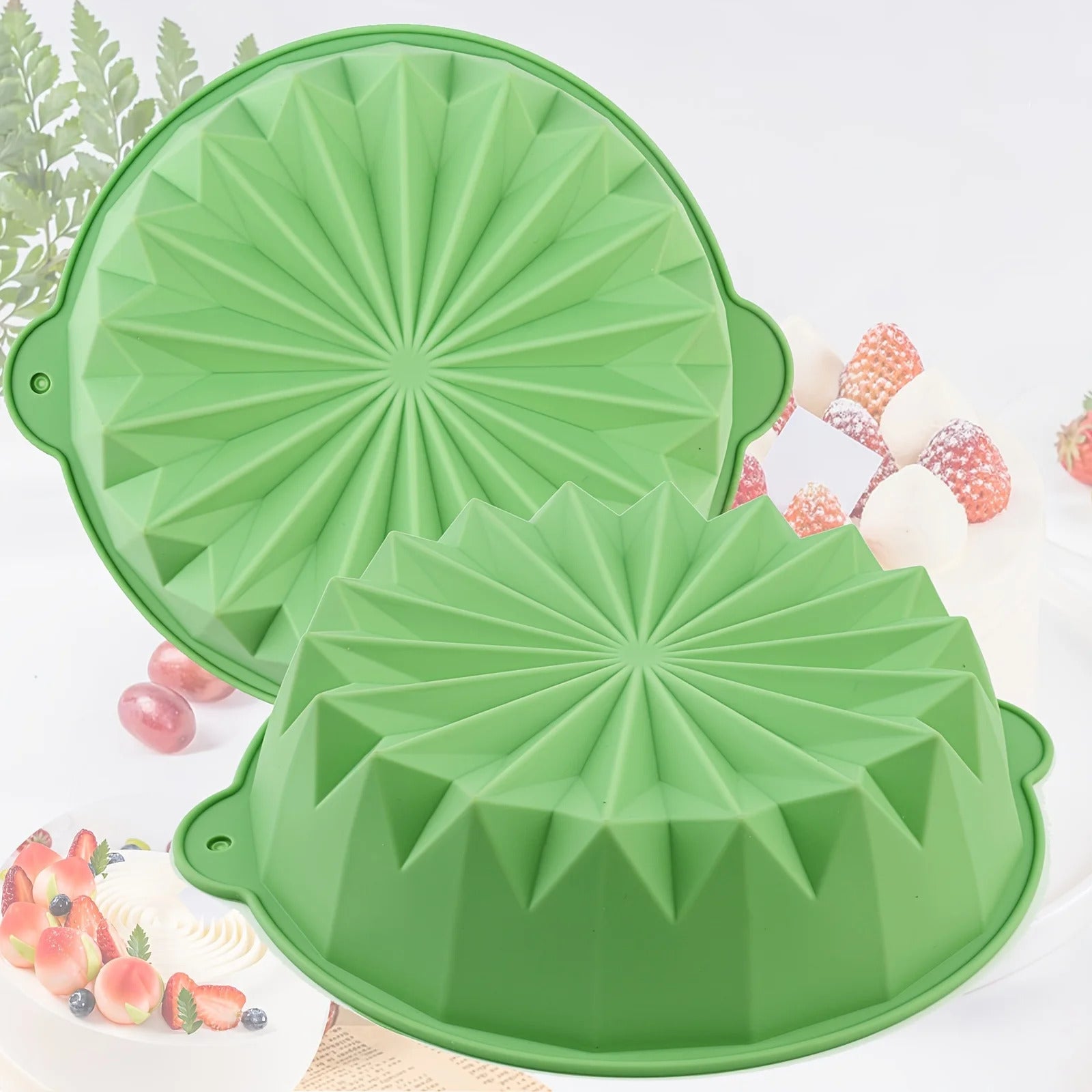 moule gateau en silicone vert vue gros plan