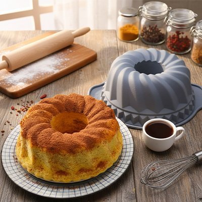 Moule silicone à kouglof gateau sur une assiette avec cafe