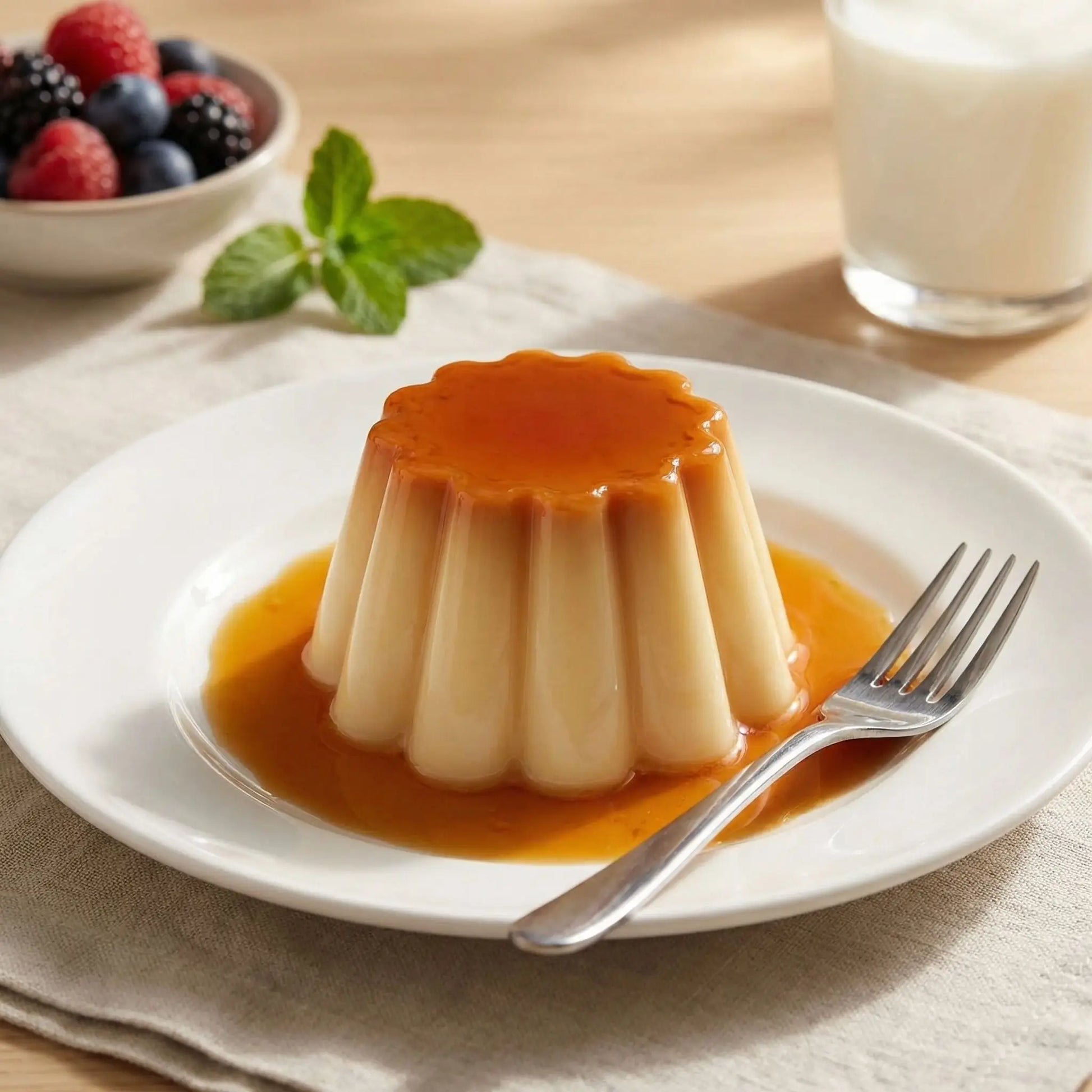 moule silicone flan sur assiette avec caramel coulant
