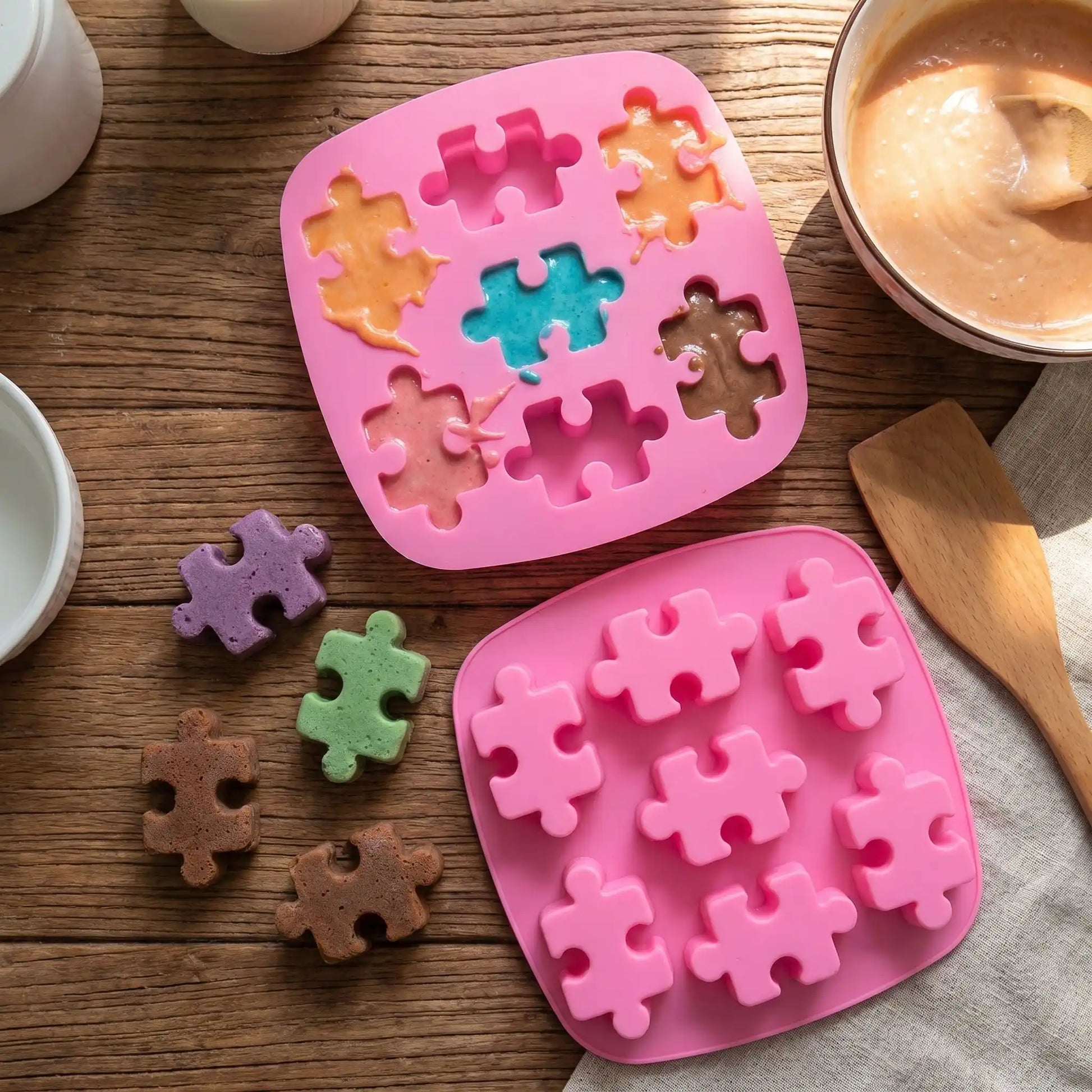 moule silicone forme puzzle pate dans chaque piece de puzzle