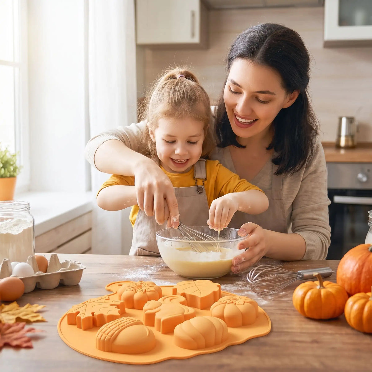 moule silicone orange motif hallowen mere et fille qui preparent. une pate