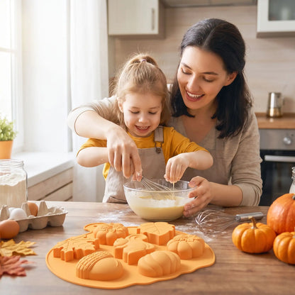 moule silicone orange motif hallowen mere et fille qui preparent. une pate