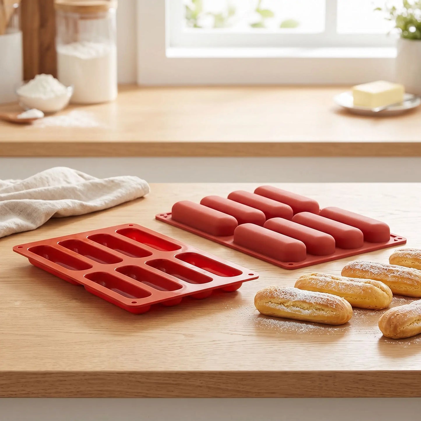 moule silicone pour eclair sur table bois moule recto et verso