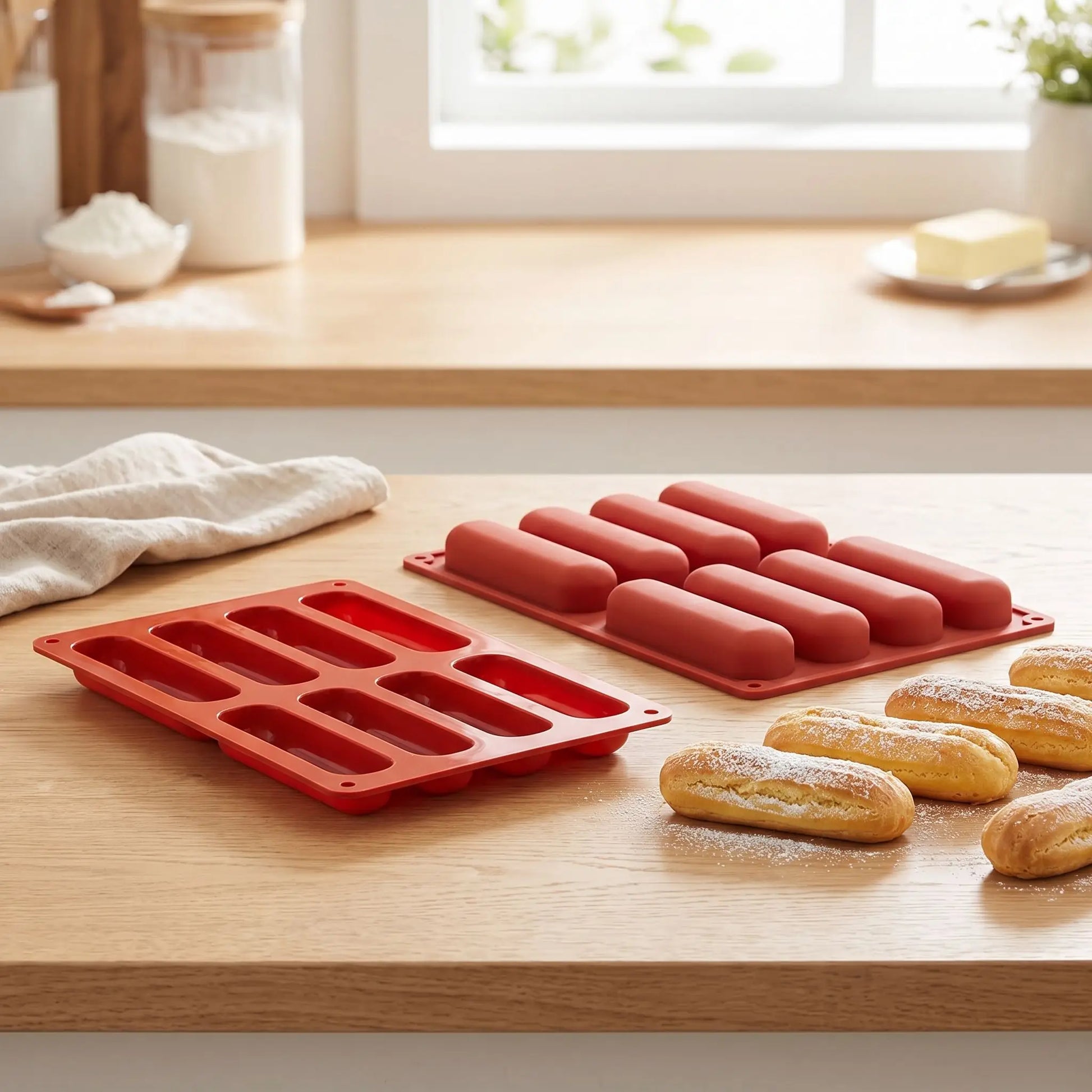 moule silicone pour eclair sur table bois moule recto et verso