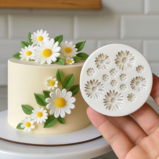 Moules en silicone​ à la main gateau avec marguerite en fond