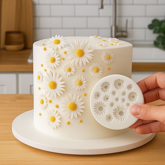 Moules en silicone​ gateau avec des fleurs blanches
