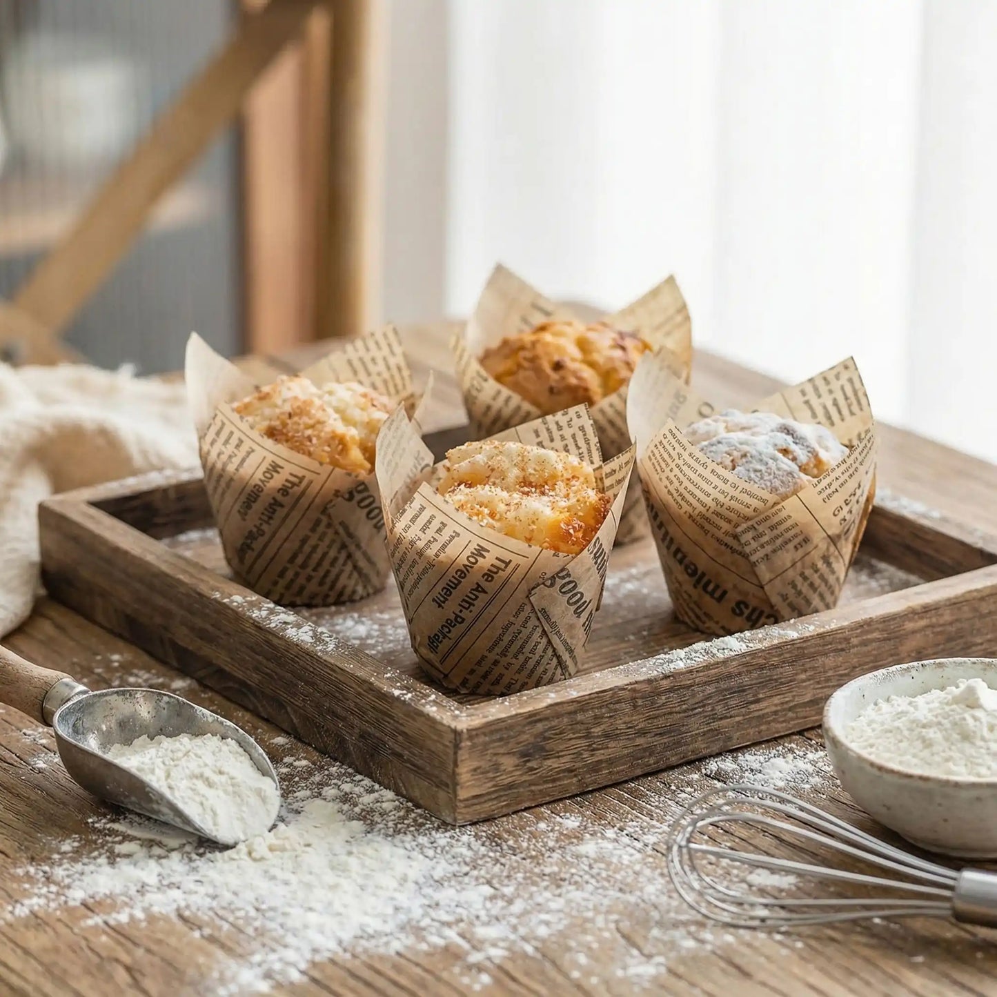 papier cuisson autour de muffin sur un plateau