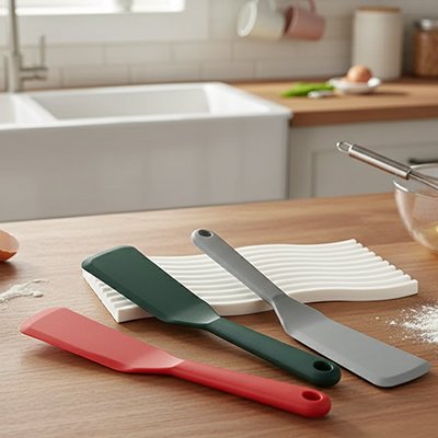 Spatule en silicone​ posées sur plan de travail