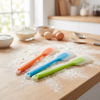spatule silicone 3 pieces sur table bois