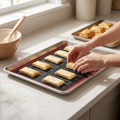 Tapis de cuisson avec financier en cours de préparation