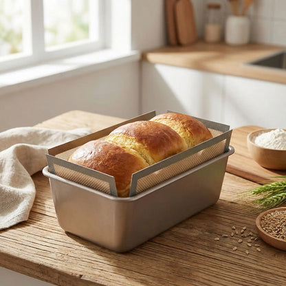 tapis de cuisson dans moule sur table bois brioche dans le moule